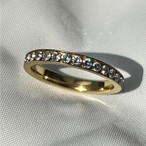 Gold Plated CZ Eternity Band Ring Size 7 Stackable Wedding Promise Ring Shiny